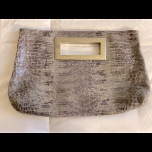 Michael Kors Grey Faux Snakeskin Leather Clutch with Silver Details
